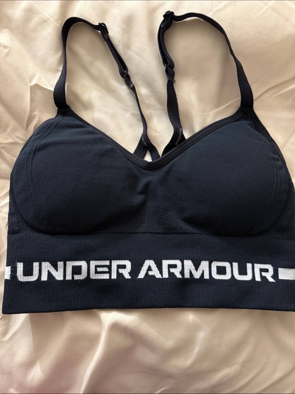 Under Armour Black Seamless Padded Sports Bra with White Logo